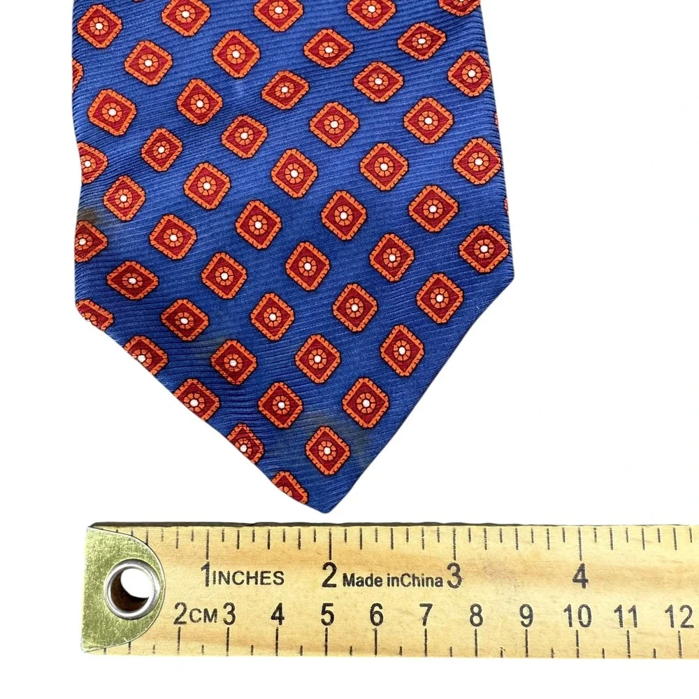 Brooks Basics Mens Blue Orange Geometric‎ Silk Necktie